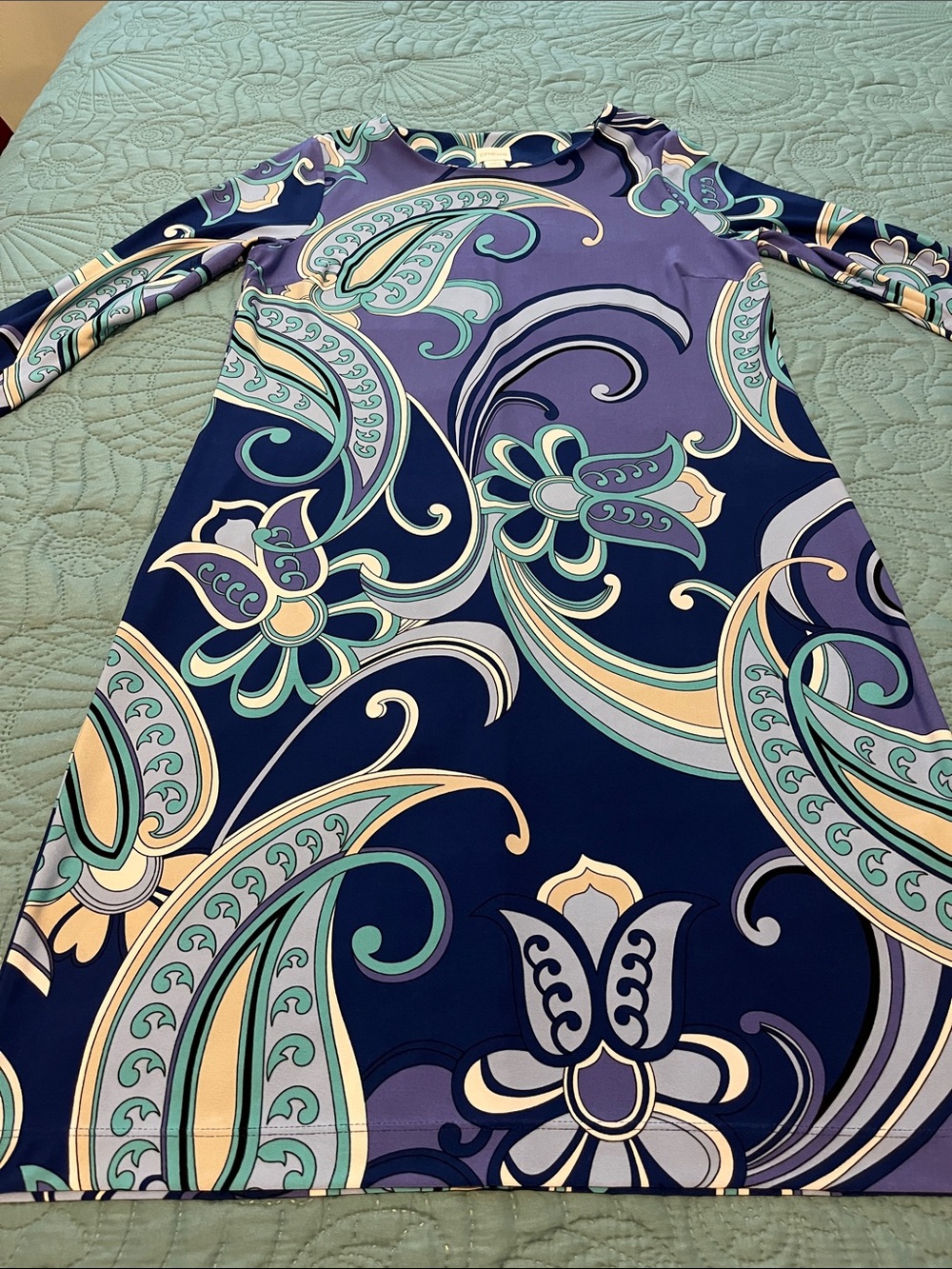 Chico's Navy & Lavender Paisley Floral Long-Sleeve Dress